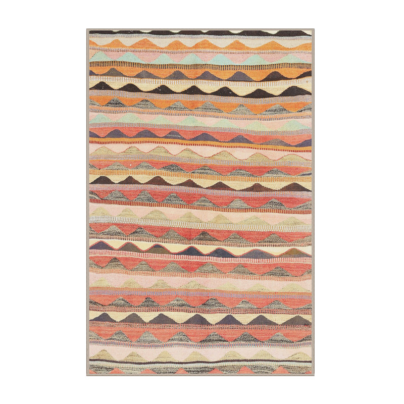 Tapis contemporain gris / rouge / vert, Rectangle 2 pi x 5 pi