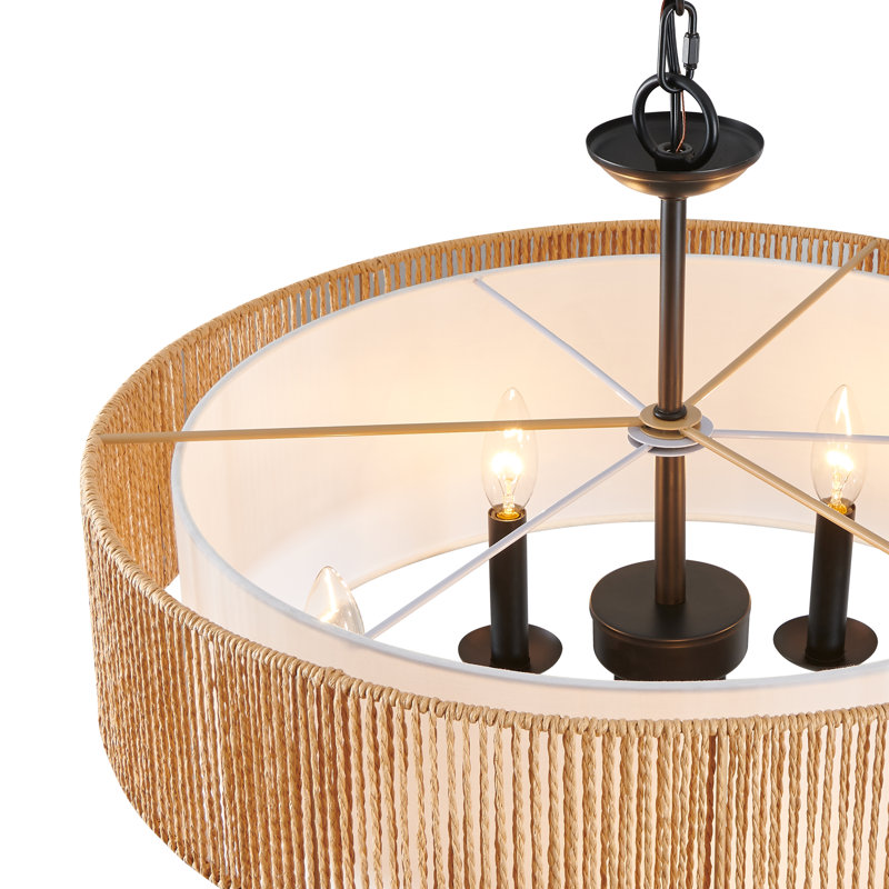 5-light Rattan Candelabra Pendant Light with Diffuser
