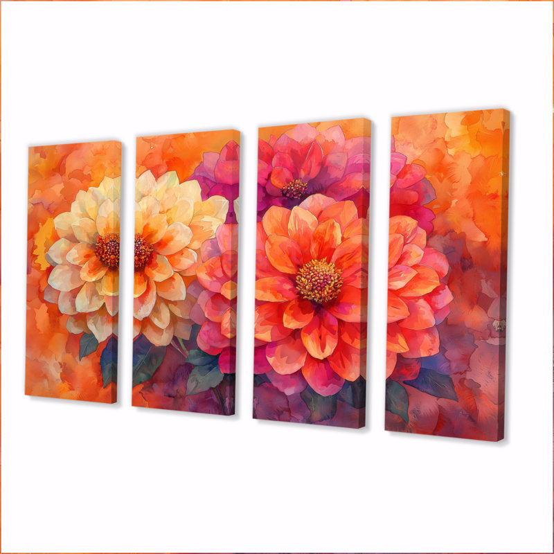 Coucher de soleil aux couleurs vives Dahlia vision II - Dahlia Wall Art - décoration murale traditionnelle, H 28 po x l 48 po