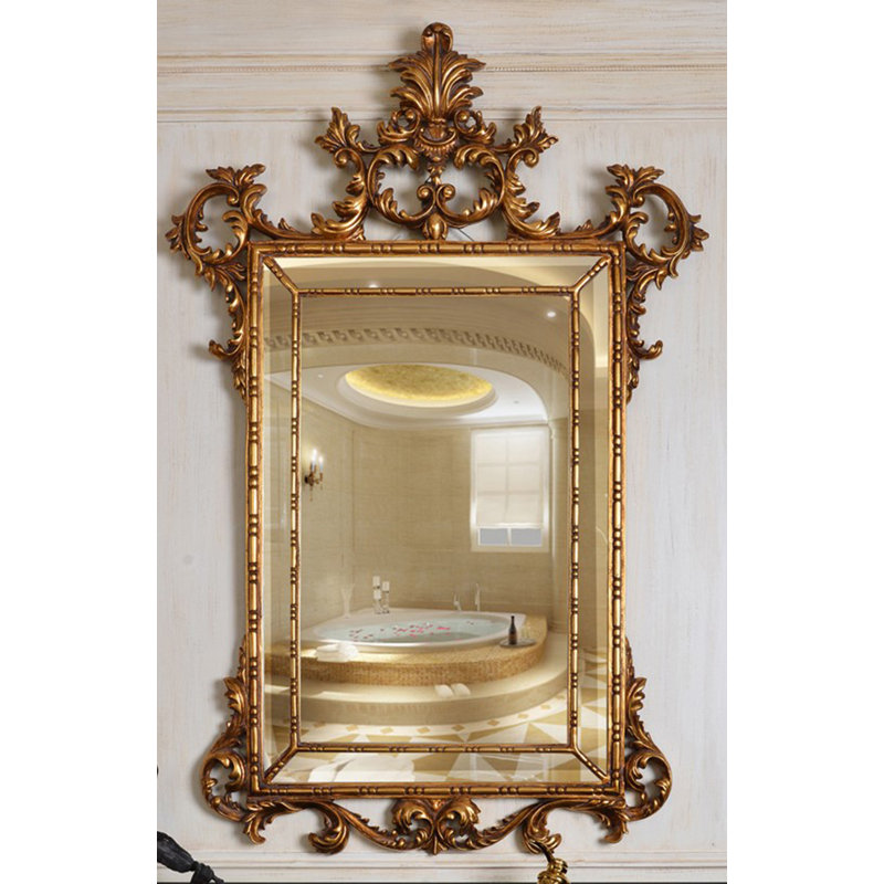 Rosia Solid And Engineered Wood Flat Mirror, Antique Gold, Solid Wood