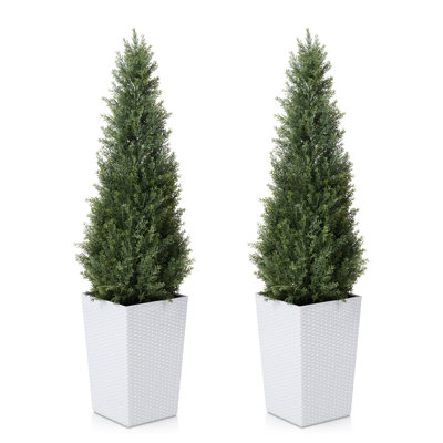 Topiaire de cèdre Adcock 4pi - faux cyprès résistant aux rayons UV avec grande jardinière et plantes décoratives