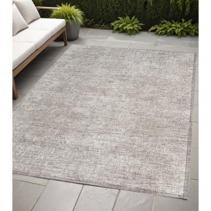 Ivory Abstract Washable Non Skid Indoor Outdoor Area Rug, Rectangle 5' x 8'