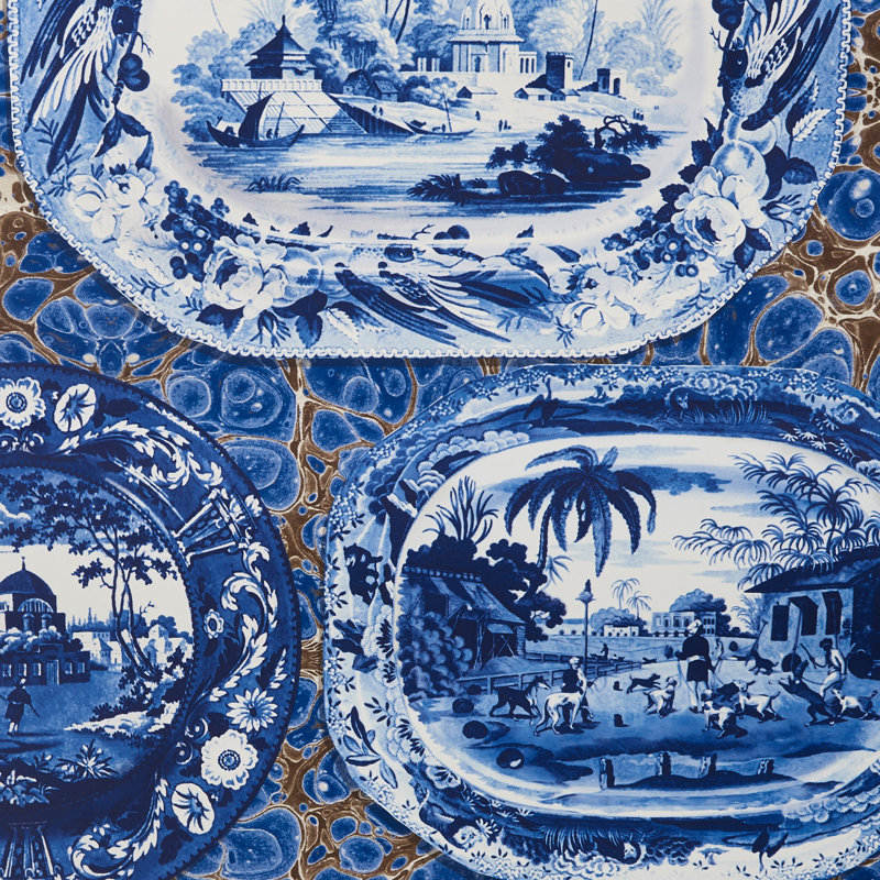 Papier peint Schumacher x Johnson Hartig Plates & Platters, Bleu