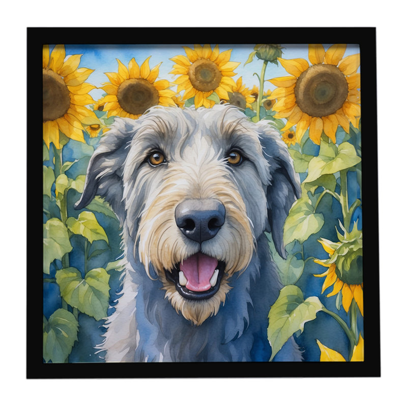 Irish Wolfhound in Sunflowers Framed Metal Print