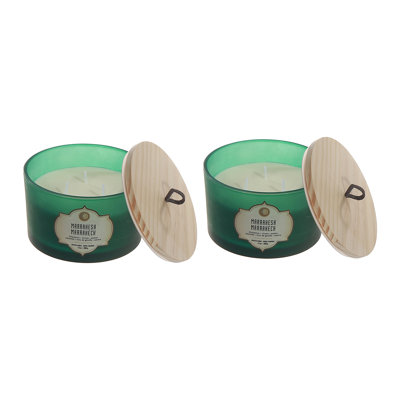 Haight 14Oz 3 Wick Green Jar Scented Candle With Lid Marrakesh - Set Of 2