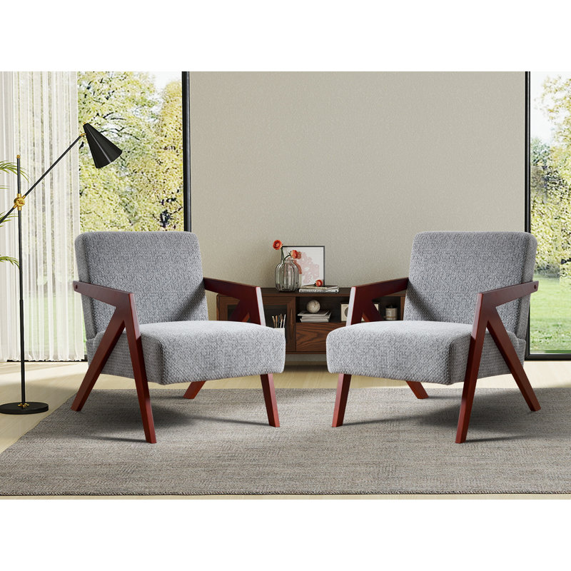 23.8'' Wide Mid-Century Upholstered Soft Accent Chair With Z-Shaped Solid Wood Legs (Set Of 2)