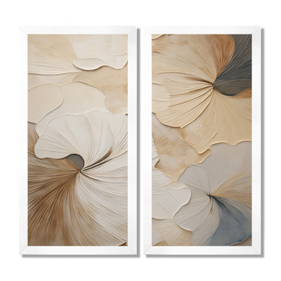 Beige Minimalism Elegance In Bloom - Flowers Wall Art, Beige Floral Canvas Print Set Of 2