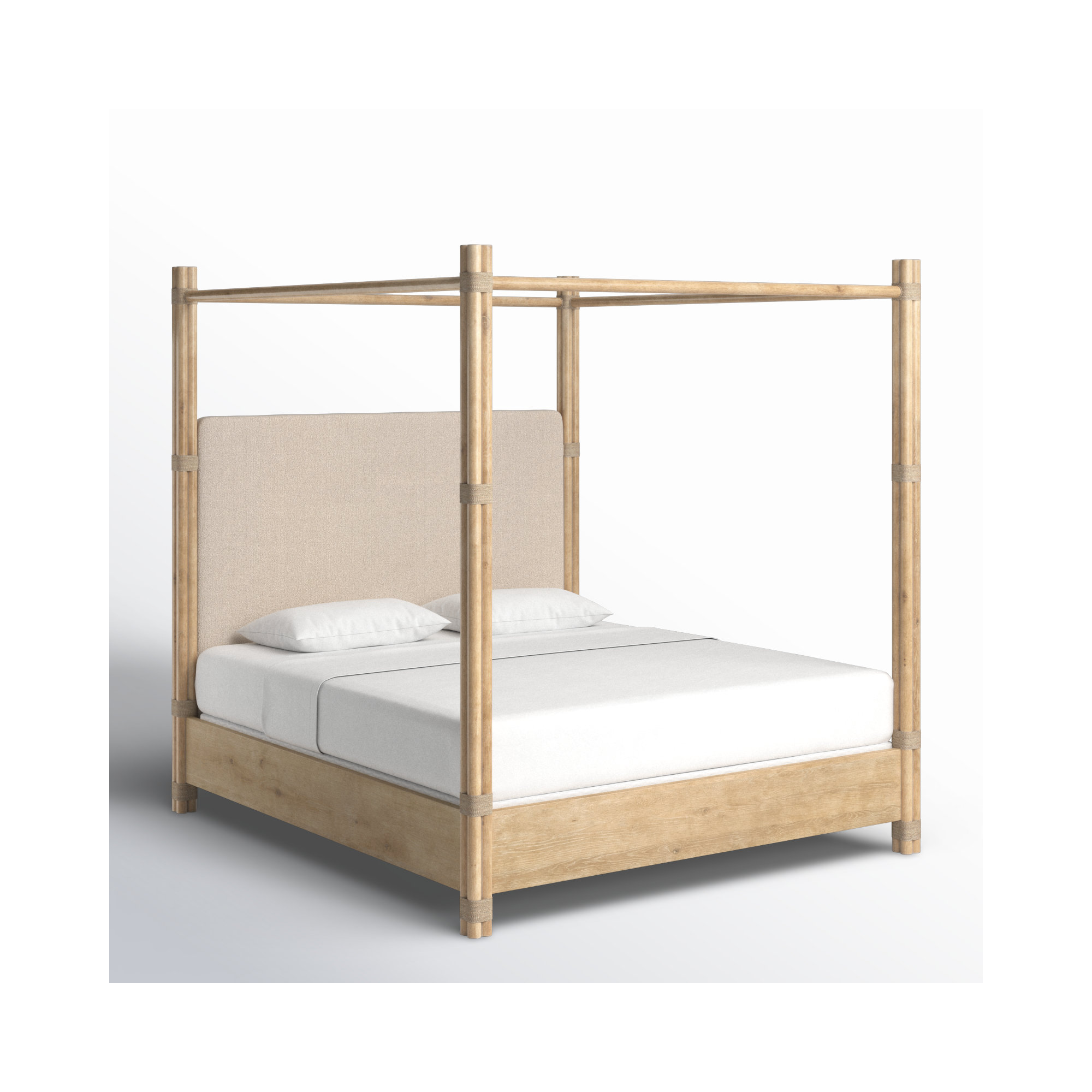 Isla Upholstered Woven Canopy Bed, Light Wood/Dune/Neo Cream, California King