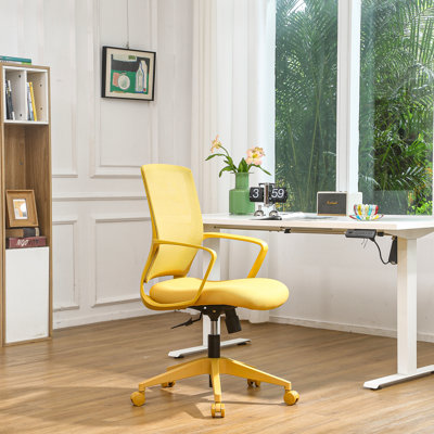 Chaise de bureau ergonomique en maille, supportant jusqu'à 159 kg (350 lb), avec accoudoirs fixes, jaune.