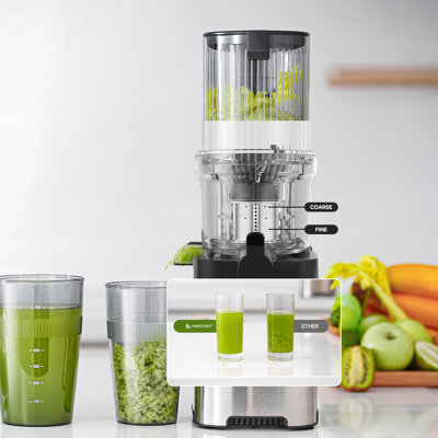 AMZCHEF Cold Press Juicer with 5.2" Wide Feed Chute, Slow Masticating Juice Extractor for Whole Fruits & Vegetables, Stainless Steel Design, Easy-Clean, High Juice Yield