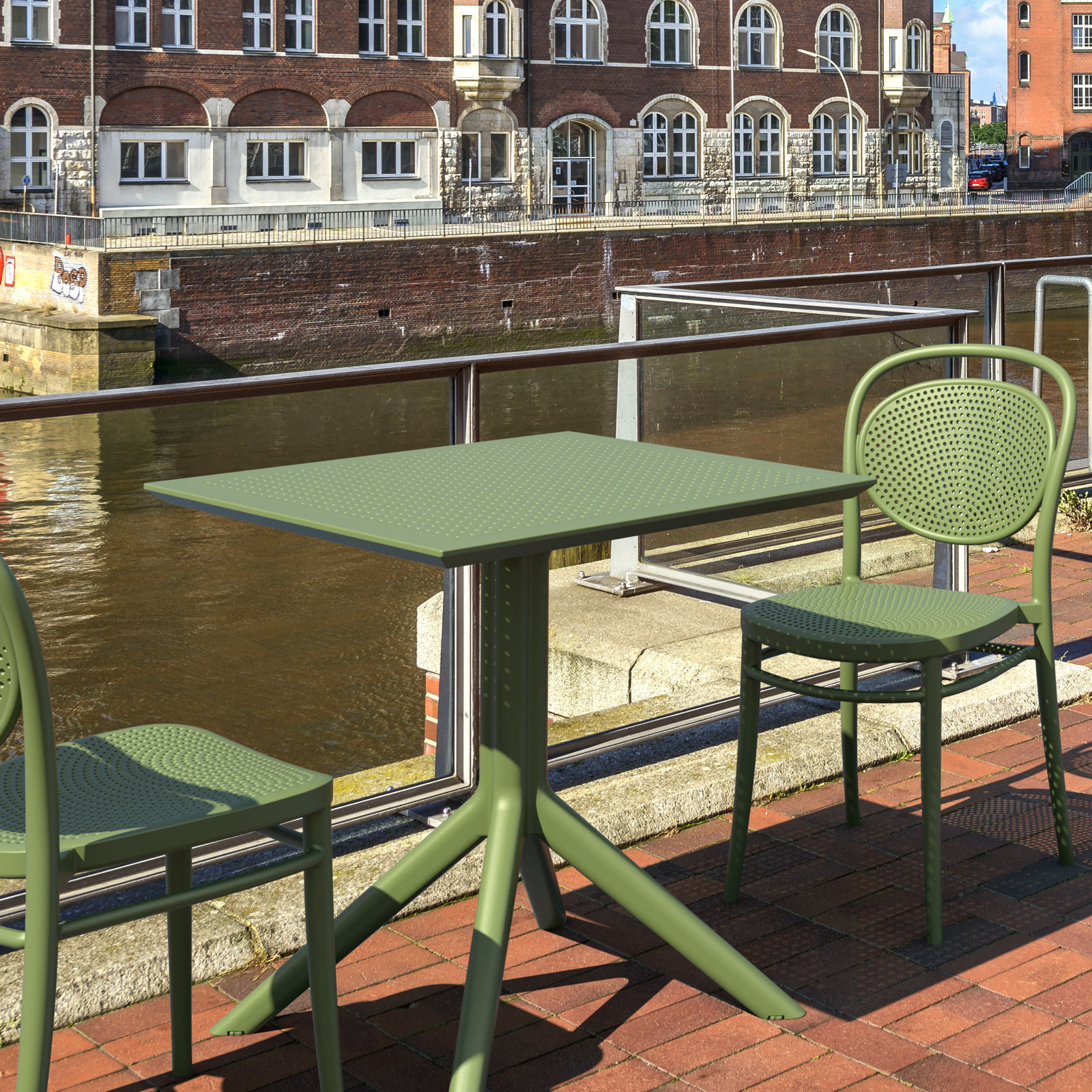 Farrah Patio Dining Table, Olive Green, 29.5" H x 27.5" W x 27.5" D, No