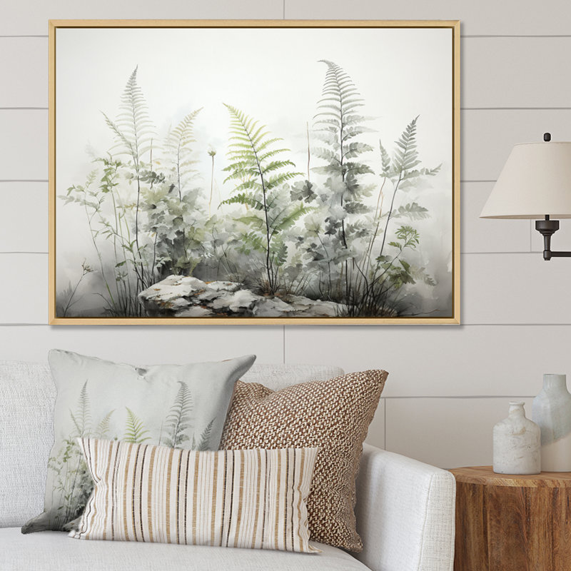 Ferns Silver Whispers I - fougères, art mural encadré, Cadre naturel flottant, H 30 po x l 40 po x P 1,5 po