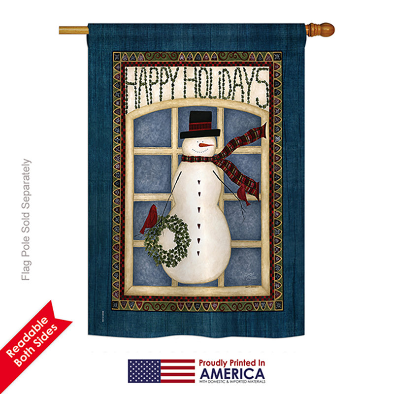 2 côtés en polyester 40 x 28 po joyeuses fêtes de bonhomme de neige drapeau maison