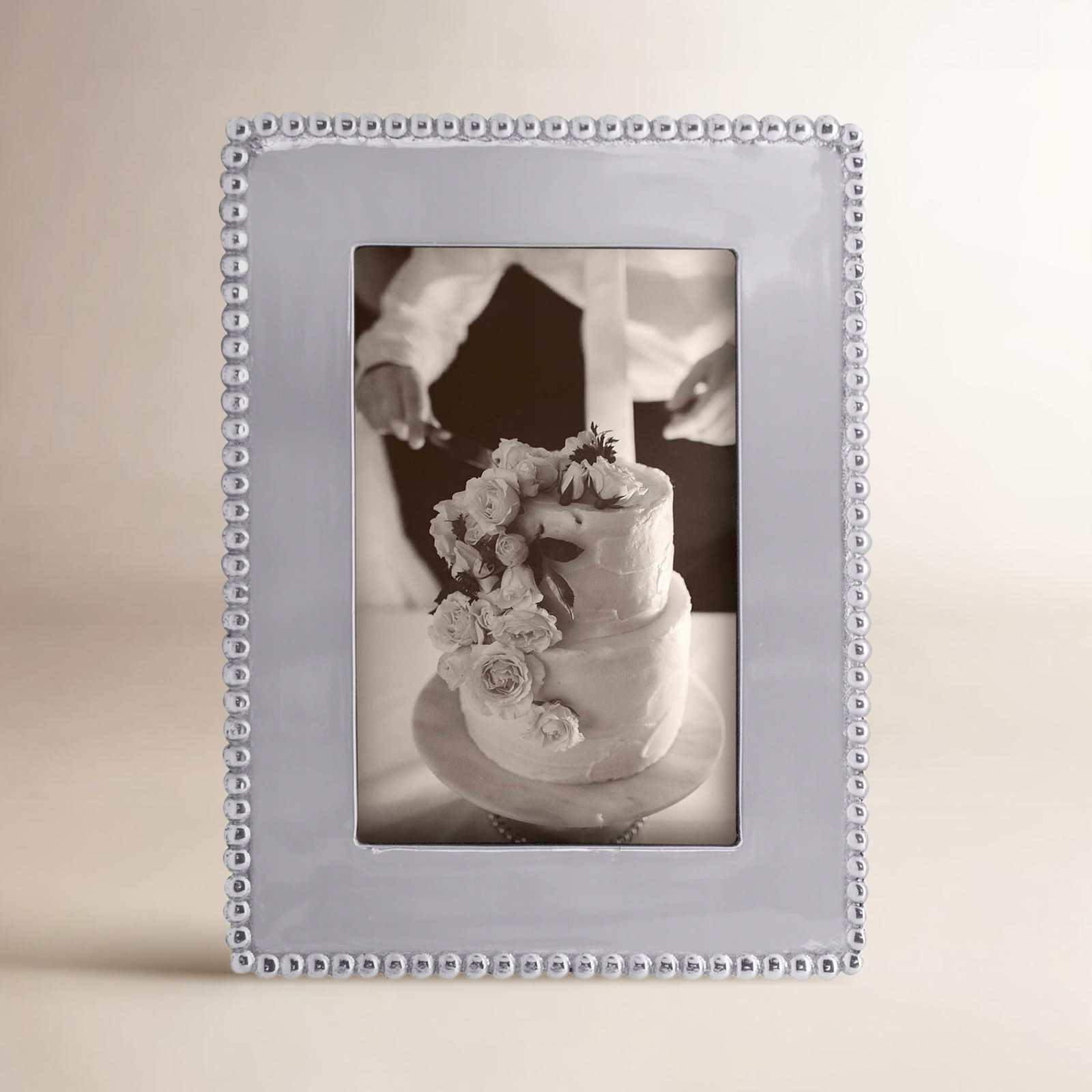 Beaded Silver Metal Beaded Picture Frame, 6" H x 4" W