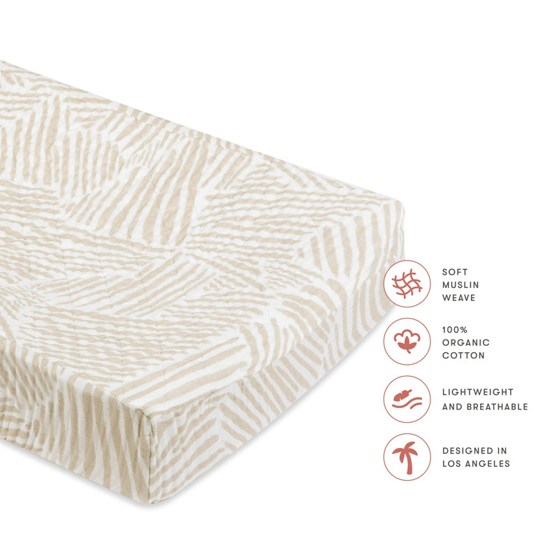 Oat Stripe Quilted Changing Pad Cover In  Muslin Cotton