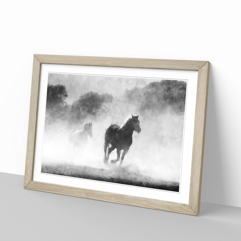 Horses - Picture Frame Painting Print, Oak Framed, 62cm H x 87cm W x 2cm D