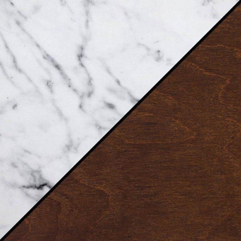 Carbin Round End Table, White Faux Marble Espresso