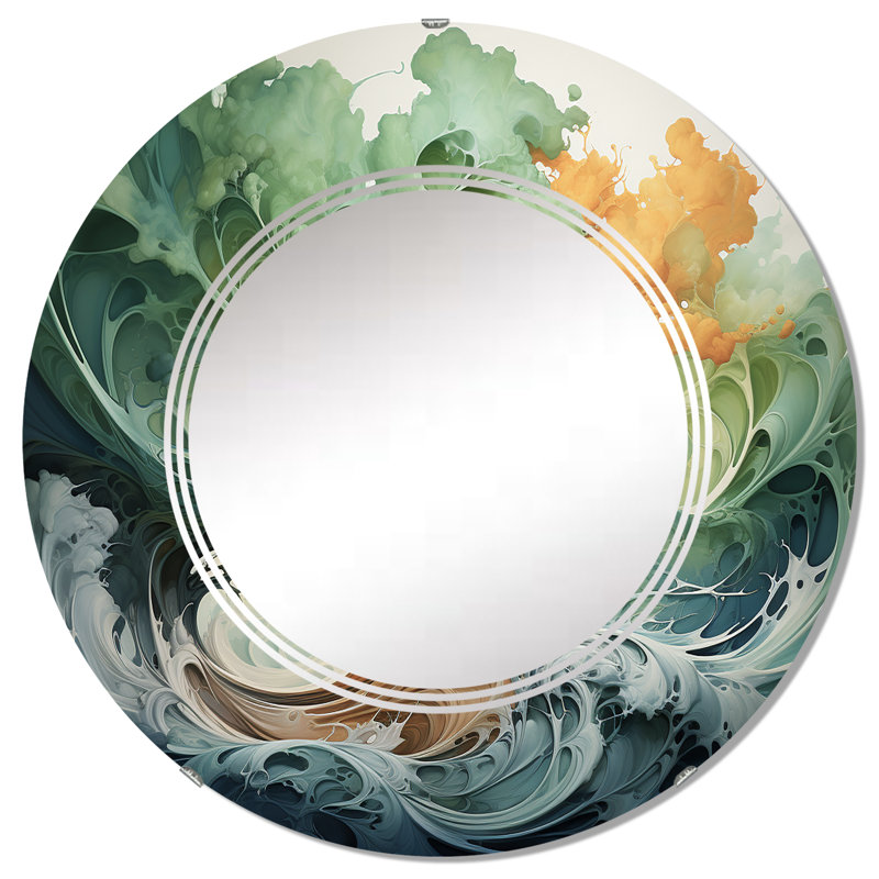 Neeja - Miroir mural floral rond, 32 po x 32 po