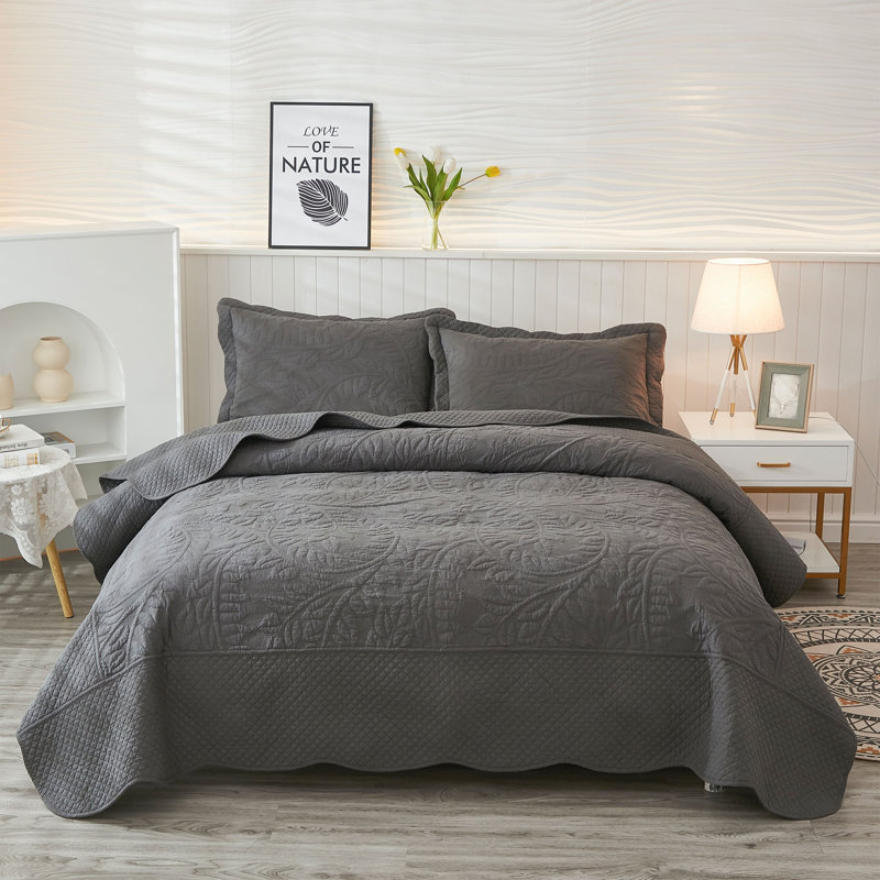 Cotton Quilt, Queen Quilt + 2 Standard Shams, Heather Gray