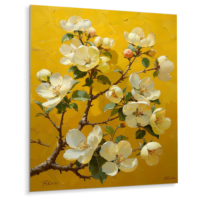  «Yellow Apple Blossom Blooming Beauty», reproduction d'art murale, Sans cadre, métal, H 12 po x l 20 po