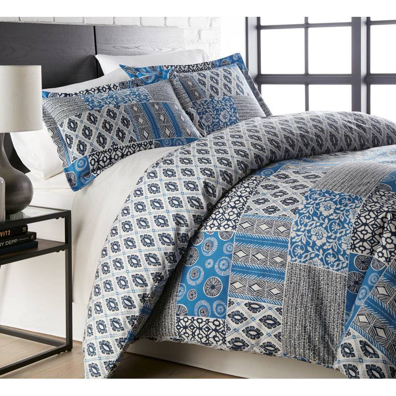 Twin Blue Reversible Microfiber Down Alternative Comforter Set