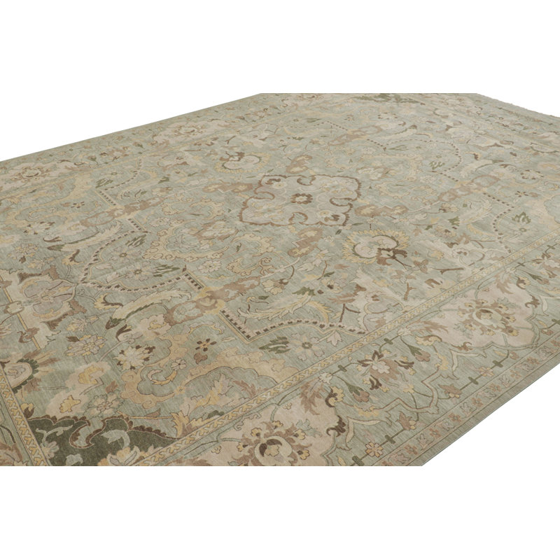 Rug & Kilim’S Polonaise Style Rug In Light Green With Floral Medallions
