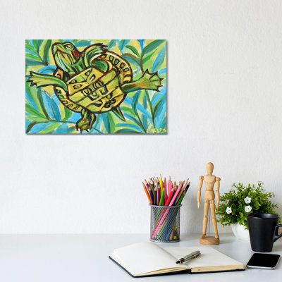 Slider Turtle Swimming 1 Piece Wrapped Canvas Wall Art