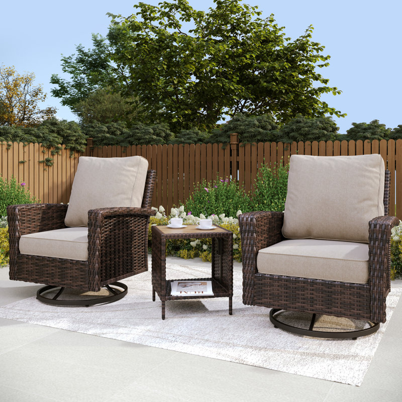 Chaise longue pivotante en osier avec table d'appoint, Beige