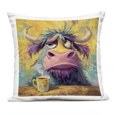 Coussin d'extérieur imprimé Grumpy Cow & Mug, design par The Wands Want