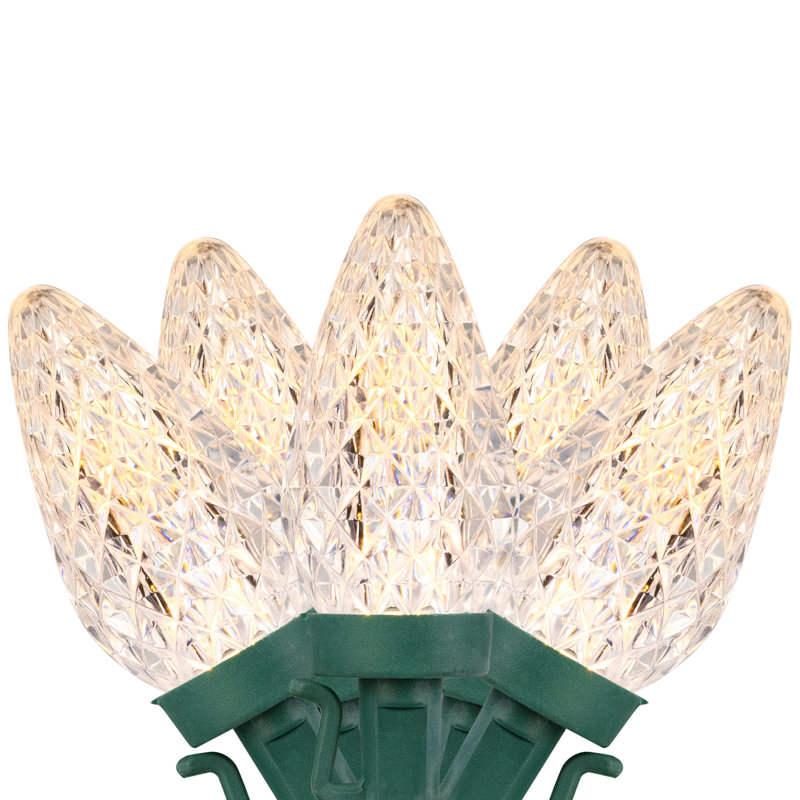100-Count Faceted LED C9 Christmas Lights - 66 ft Green Wire, White