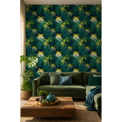 Dark Tropical Jungle Wallpaper Abstract Foliage Playful Wildlife Removable Wall Decor