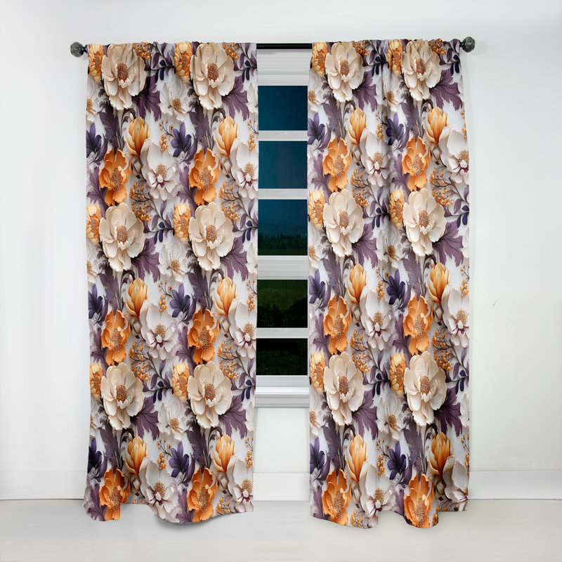 Composition de fleurs de chalet beige et mauve - Panneaux de rideaux floraux, L 52 po x L 108 po