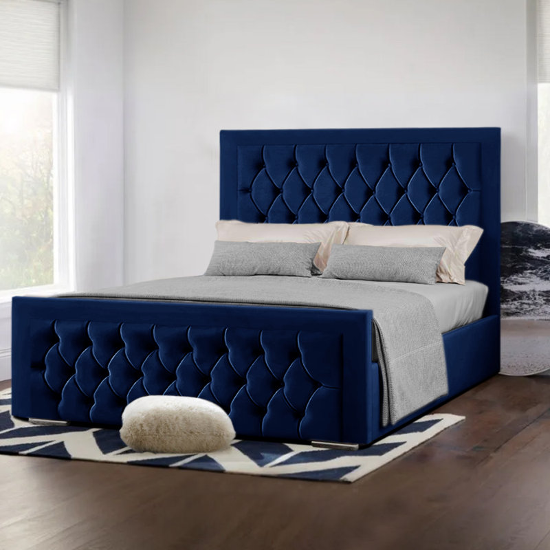 Upholstered Bed, Blue, Double (4'6)