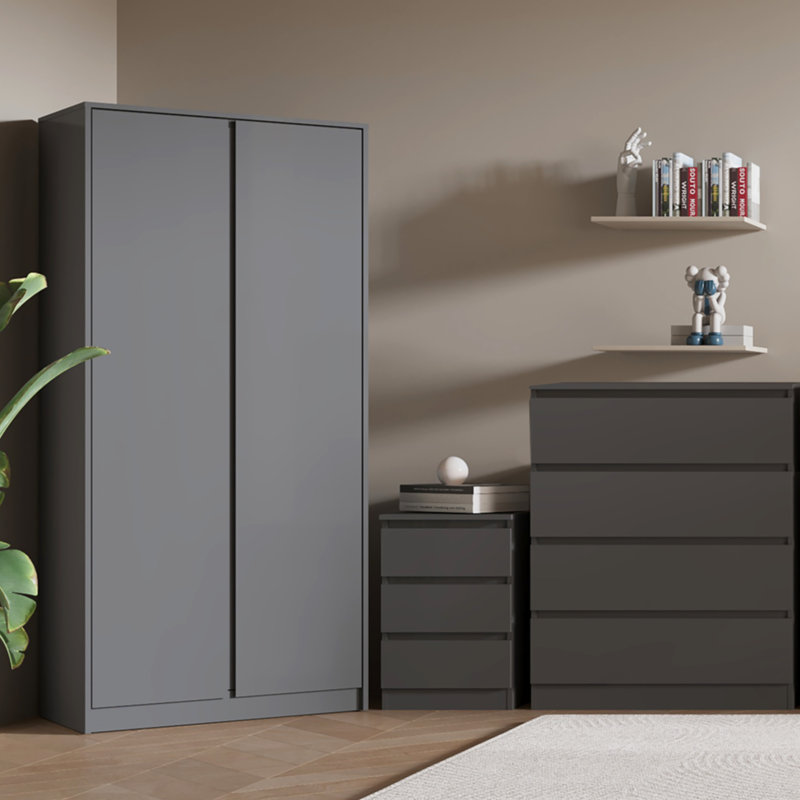 Braunstein 3 Piece Bedroom Set, Grey, 3 Pcs: Nightstand, 2 Dressers