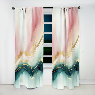 Barcenas - Abstract Geode Pink And Green Marble II - Modern Velvet Curtain - Room Darkening - 1 panel