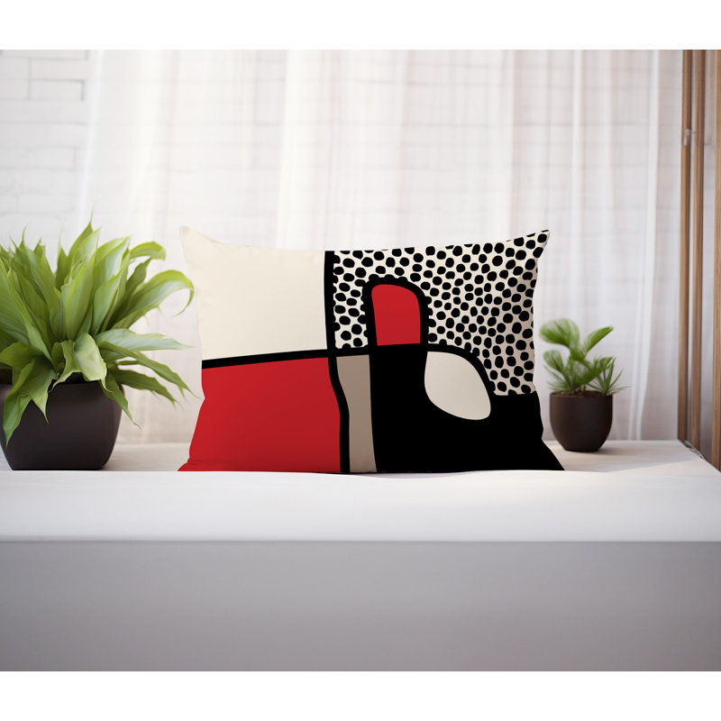 Coussin lombaire réversible intérieur / extérieur Jai Abstract, H 14 po x l 20 po, Rouge