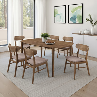 Walnut 7-Piece Oval Solid Wood Dining Set