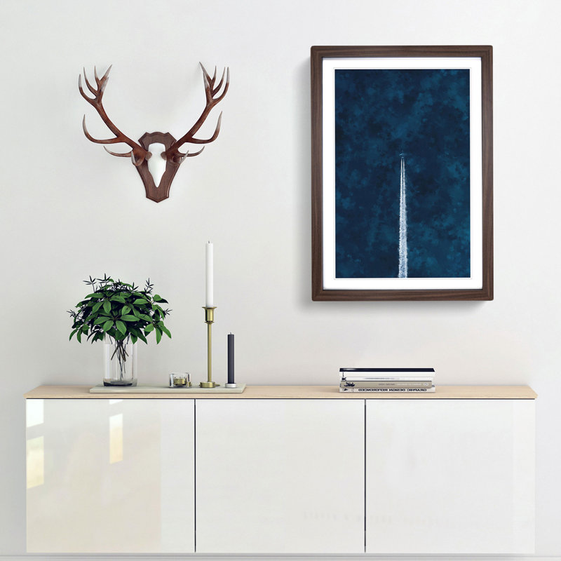 Contrails from the Airplane - Picture Frame Painting Print, 45cm H x 33cm W x 2cm D, Walnut Framed