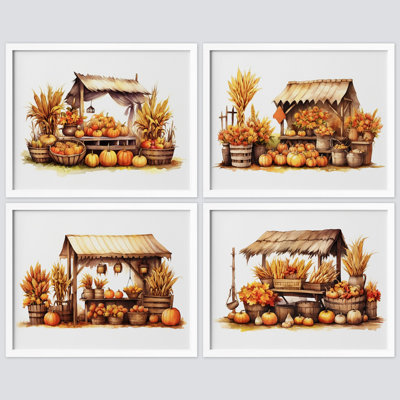 «Autumn Fall Fall Bumper Pumpkin Village Farm House Celebrations», impression sur papier 4 pièces