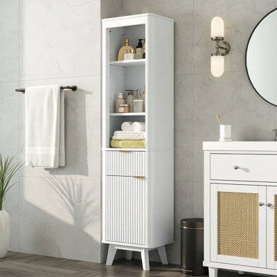 68" H Tall Bathroom Storage Cabinet with Adjustable Shelves, 1 Drawer & Door, Freestanding Organizer for Bathroom, Living Room, Entryway & Kitchen, White