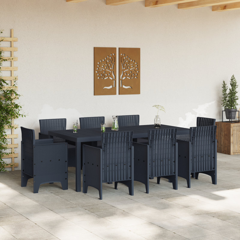 Ensemble de salle à manger de jardin 9 pièces vidaXL en polypropylène anthracite, Anthracite