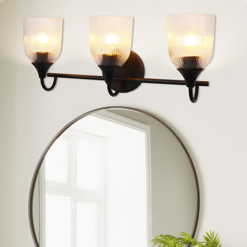 Bathroom Light Fixtures, 3-Light Brushed Bathroom Vanity Lights with Glass Shade, Modern Bathroom Lights Over Mirror, Vanity Lighting Fixtures