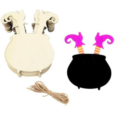 Paquet de 20 découpes de chaudron en bois non finis de 6 pouces chaudron en bois chaudron chaudron artisanat ornements suspendus Étiquettes d'Halloween pour la décoration de fête d'Halloween