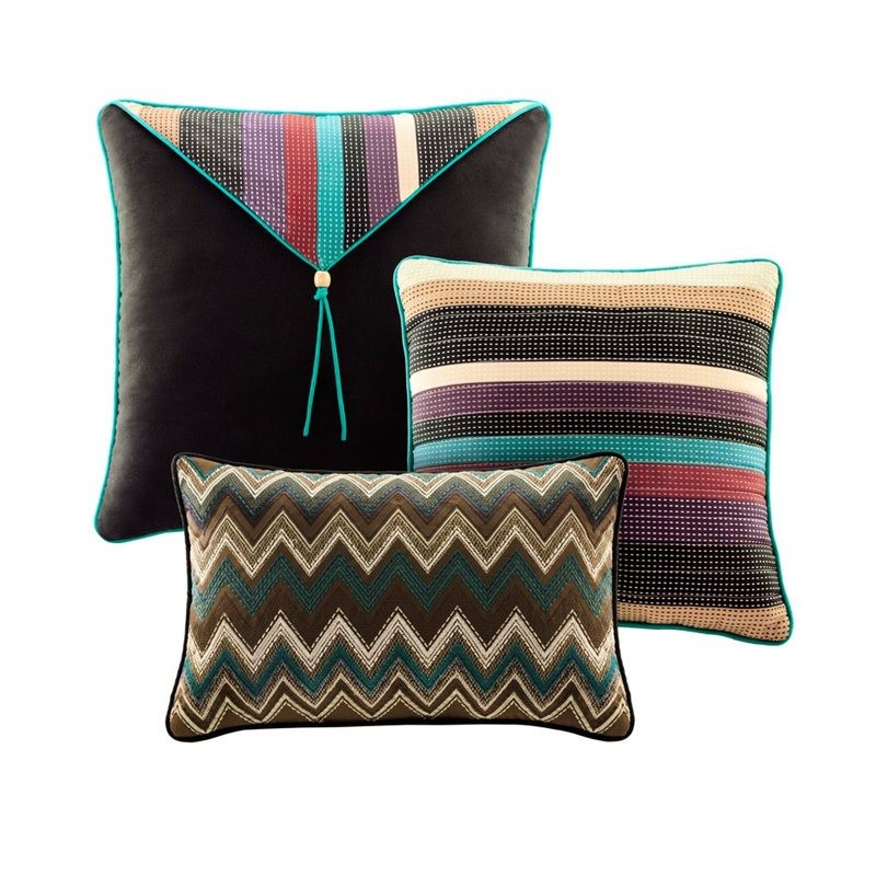 Multi - Colored Twin/Twin Xl Quilt With Reversible Function, Microfiber, Thin Striping And Zig Zag, 3 Throw Pillows Zag Stripe Pattern Feature, Microfiber Material, Purple Teal Earth Tones Stripes,