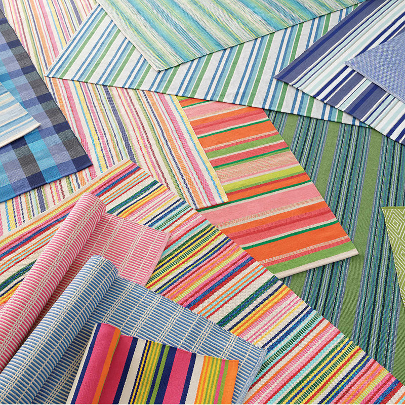 Cobalt and Green Striped Handwoven Indoor/Outdoor Rug