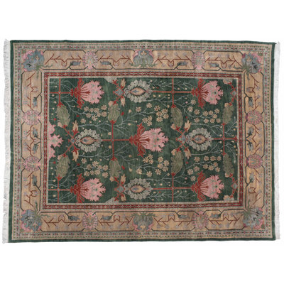 One-of-a-Kind Rectangle 9' X 12' New Age Wool Area Rug in Green/Red/Beige