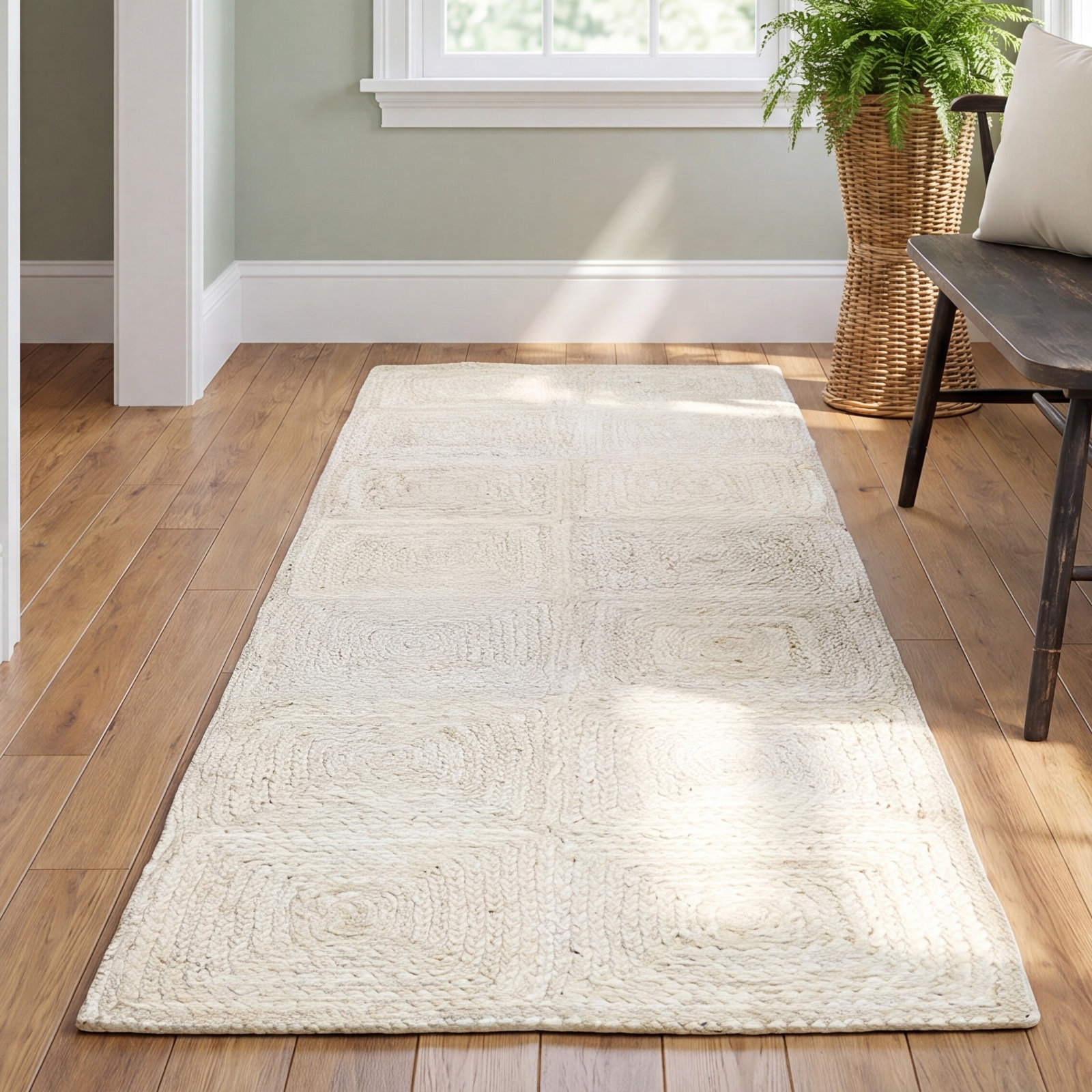 Mykonos Ivory Hand-Woven Geometric Jute Rug, Runner 2'3" x 8'
