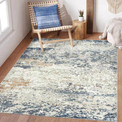 Washable Rug, Anti-Slip Abstract Area Rug, Stain Resistant Rugs for Living Room(Blue)