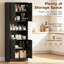 Black Wood Effect Freestanding Kitchen Cabinet 170cm, Tall Pantry Storage Cupboard with Soft-Close Hinges, Adjustable Shelves, 2 Cupboards and 2 Open Shelves