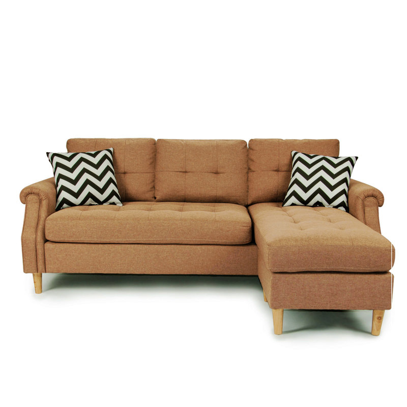 Keif 87'' Upholstered Sofa & Chaise, Light Coffee 100% Polyester